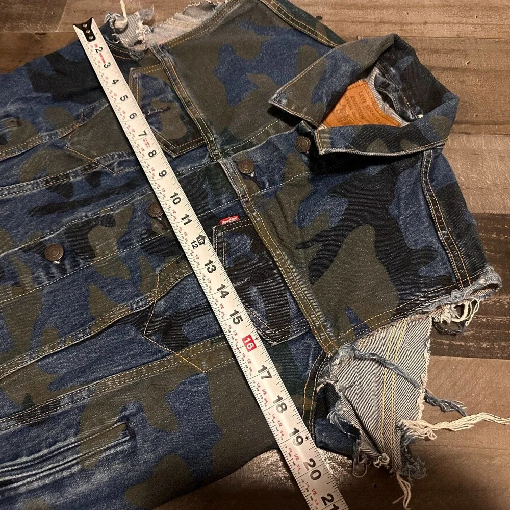LEVIS Camo Vest Cut Mens Small‎ M Phalarope Trucker Jean Big-E Denim Blue Green